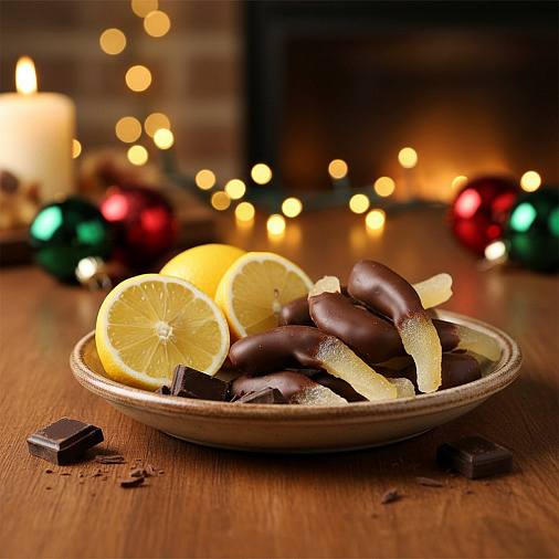 «Любимый вкус» цукаты лимонные корочки в молочном шоколаде 50г (зеленое новогоднее оформление)