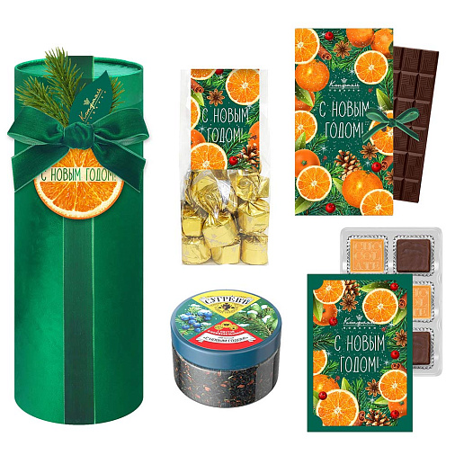 Новогодний набор: конфеты ассорти, шоколад, суфле, чай 315г