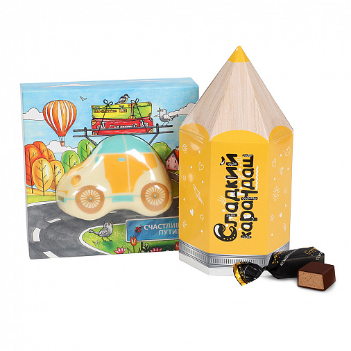 Детский набор из шоколада и глазированных конфет, с желтым карандашом, малый 195 г