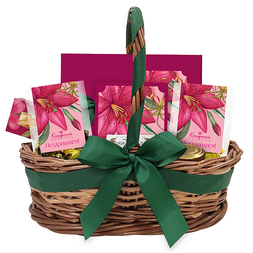 Подарочная корзина: конфеты глазированные, чай, варенье