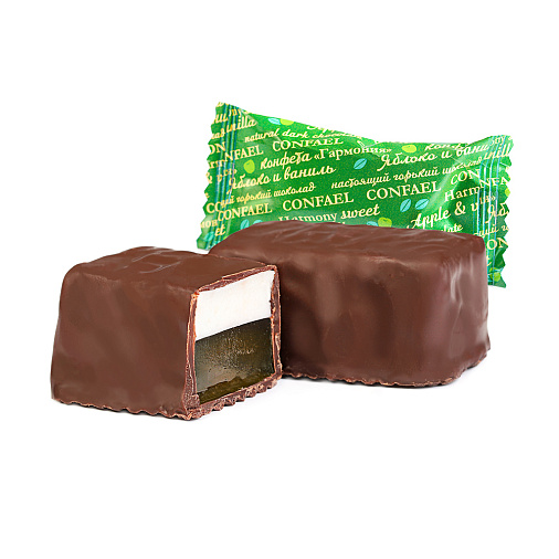 Набор двуслойных конфет мармелад+суфле в горьком шоколаде (яблоко и ваниль, апельсин и ваниль, виноград и ваниль) 270г