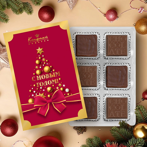 Новогодний набор: конфеты шоколадные, печенье,мед, чай 670г в термопакете