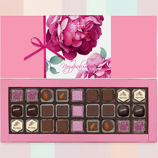 "Поздравляем"  набор конфет ассорти (пионы)