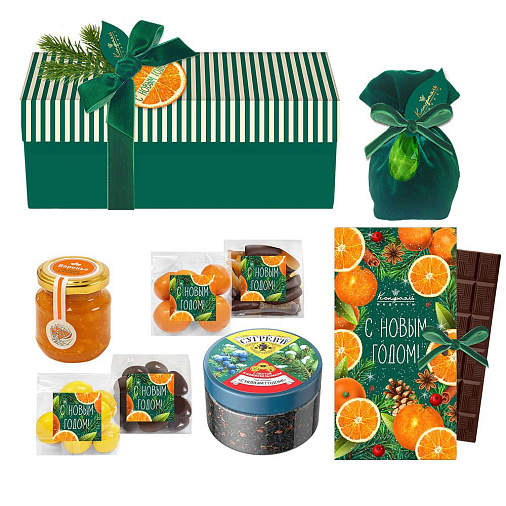 Новогодний набор шоколада и конфет: драже, ассорти, цукаты, варенье, чай 720г
