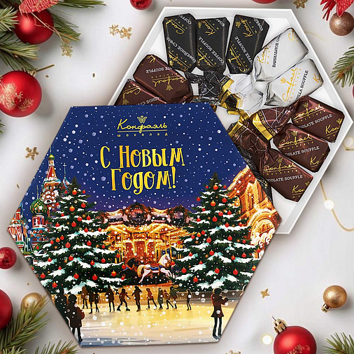 Новогодний набор суфле в шоколаде (ванильное, шоколадное, кофейное) 105г (каток)