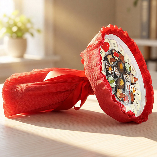 "Здравствуй школа" букет из конфет ручной работы (красный)