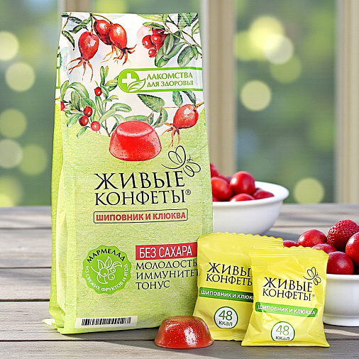 "Без сахара" мармелад желейный шиповник и клюква 170г