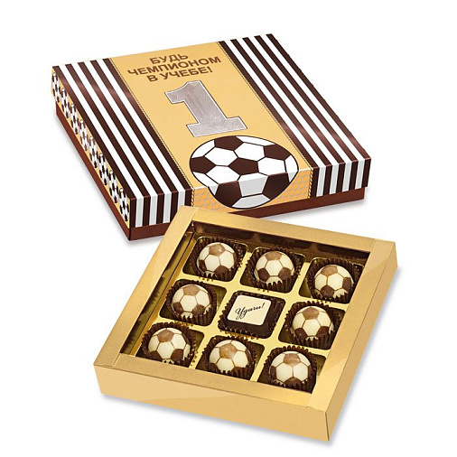 Набор футбольных мячей из шоколада с текстом Будь чемпионом в учебе! 50г