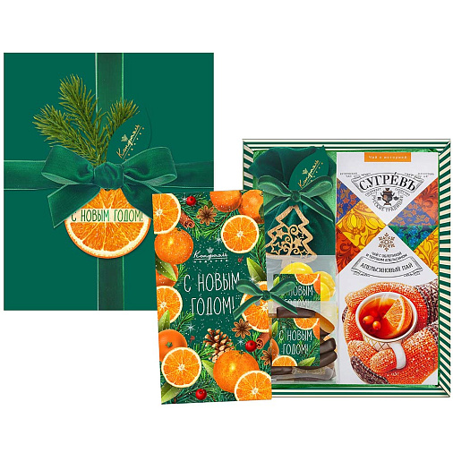 Новогодний набор драже, цукатов, шоколад, чай 410г