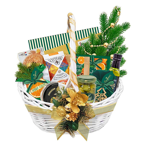 "Новогодняя корзина" набор: шоколад, драже, конфеты, чай, паштет 1820г