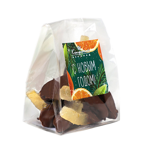 «Любимый вкус» цукаты лимонные корочки в молочном шоколаде 50г (зеленое новогоднее оформление)