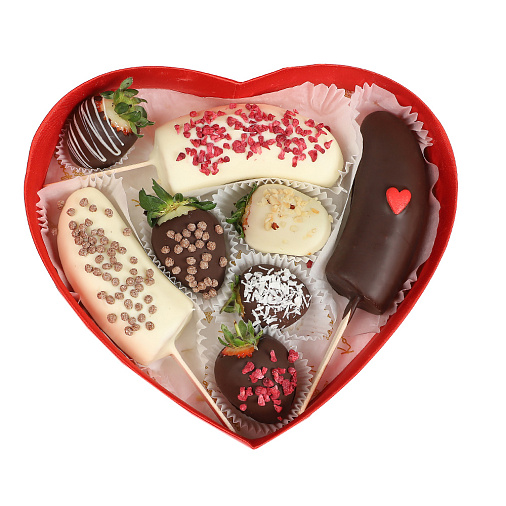 Свежая клубника и бананы в шоколаде набор сердце 410г