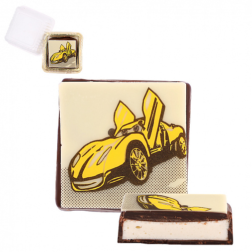 Ванильное суфле и белый шоколад с декором машинка желтая 30г 