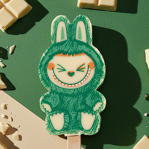 "Лабубушка" шоколад белый на палочке (зеленый декор)19г