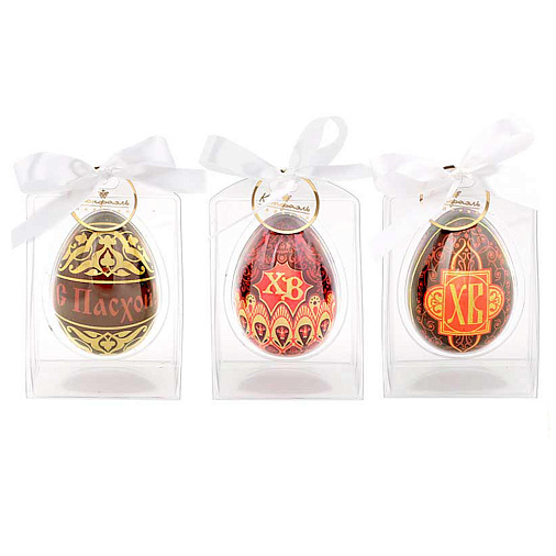 Пасхальный набор 3 яйца молочный шоколад (красно-желтый орнамент)