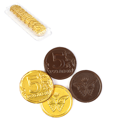7 монеток из горького шоколада 5 рублей 49г