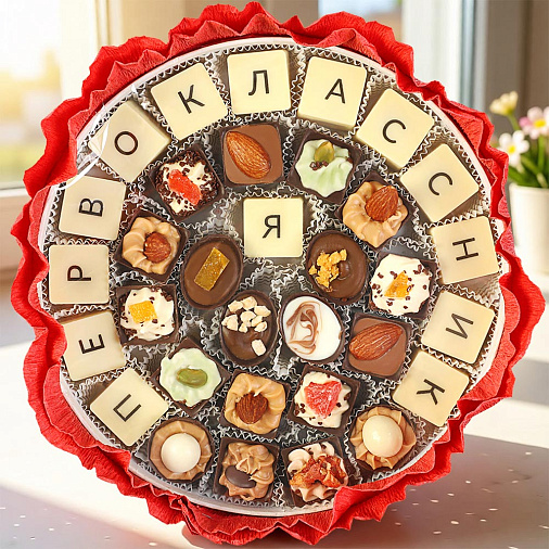 "Я первоклассник" букет из конфет ручной работы (красный)