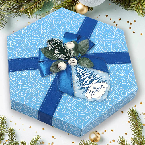 Новогодний набор конфет "Суфле" (ванильное, шоколадное, кофейное) в шоколаде 105г (голубой)