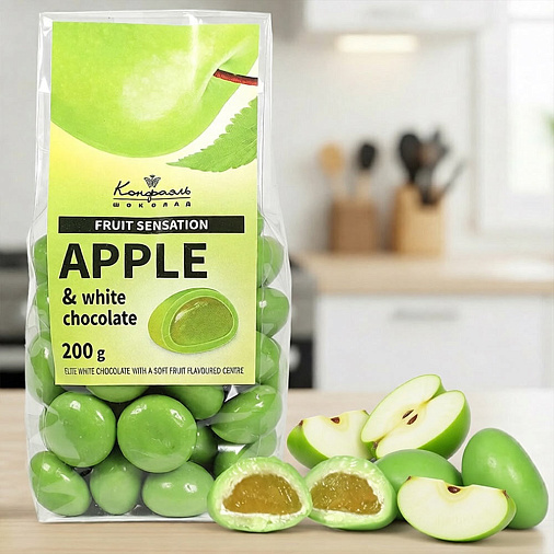 Мармелад яблоко в белом шоколаде драже 